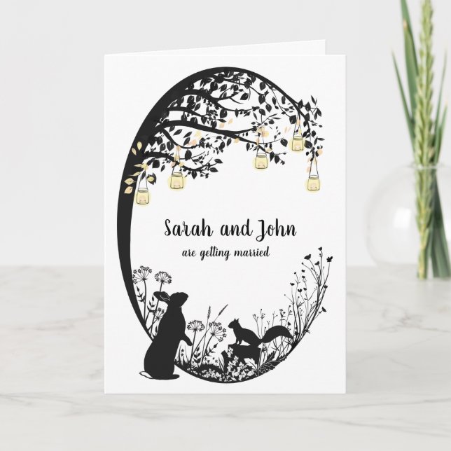 Invitación Boda personalizado de conejo, ardilla y luz de té (Anverso)