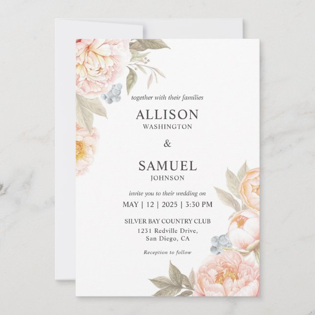 Invitación Boda personalizado de Flores de baya azul azul bla (Anverso)