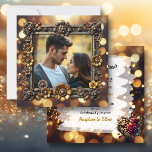 Invitación Boda personalizado de flores metalizado Steampunk