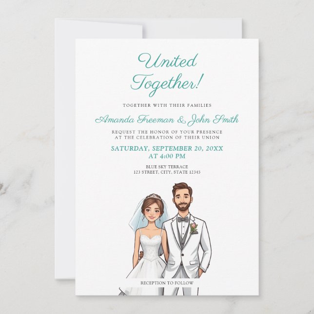 Invitación Boda personalizado de fotografía Verde azulada y b (Anverso)