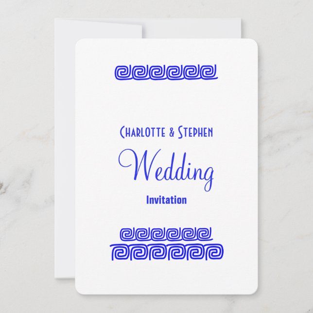 Invitación Boda personalizado de la clave del meandro azul de (Anverso)