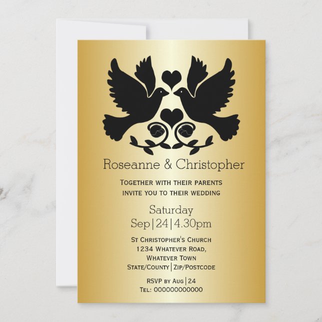 Invitación Boda personalizado de la paloma dorada (Anverso)