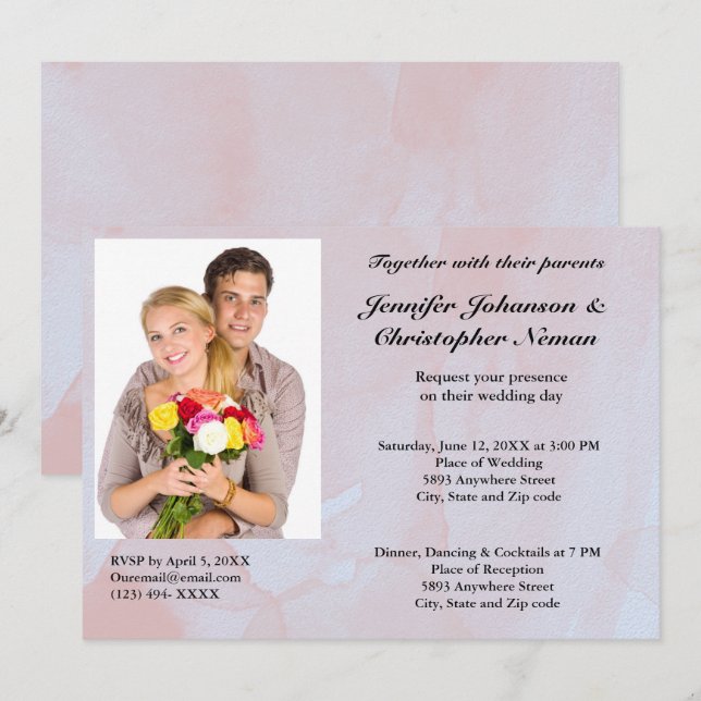 Invitación Boda personalizado de Mármol Mist de Lavanda (Anverso / Reverso)