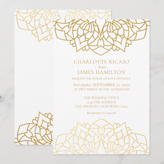 Invitación Boda personalizado del patrón blanco de oro de Man (Anverso / Reverso)