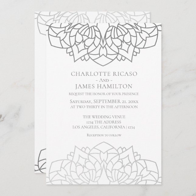 Invitación Boda personalizado del patrón gris plateado de Man (Anverso / Reverso)