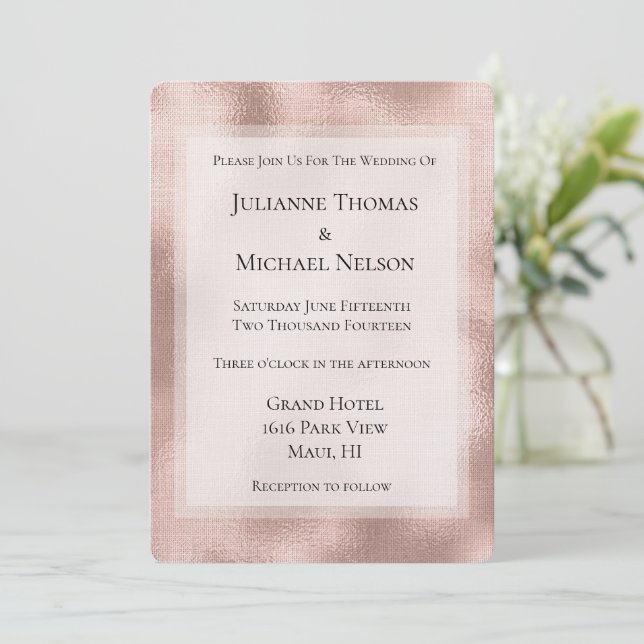 Invitación Boda personalizado Rubor Pink Rose Gold (Anverso de pie)