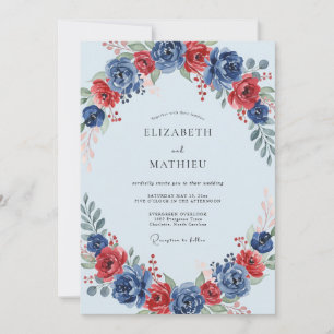 Invitación Boda Petal Cobalt Merlot