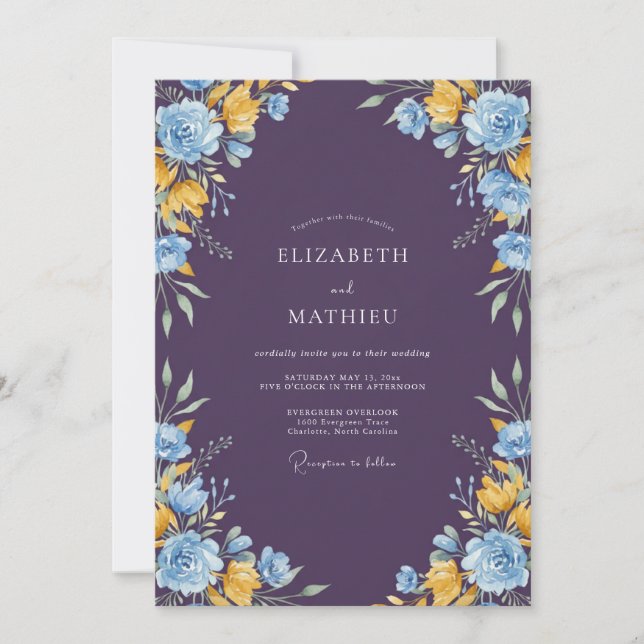 Invitación Boda Petal de Oro Ciruela (Anverso)