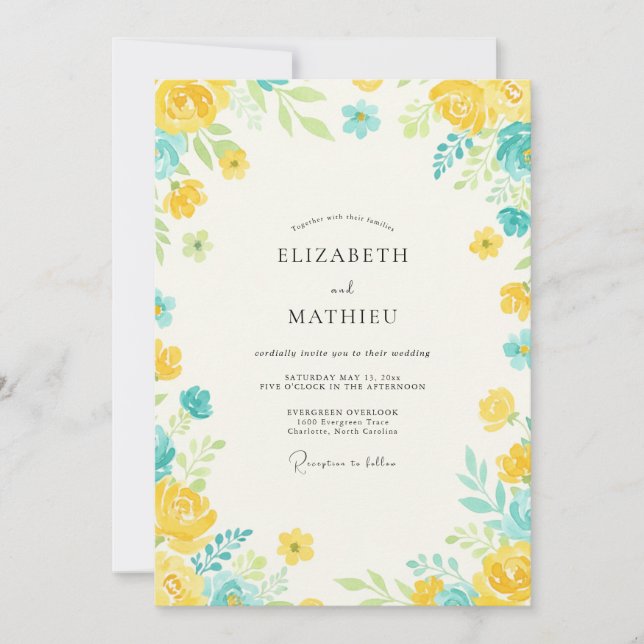 Invitación Boda Pétalo Acuático Amarillo (Anverso)