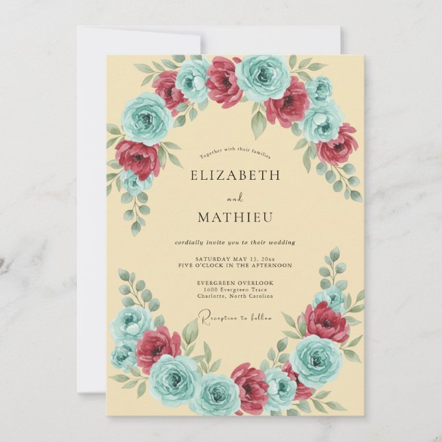 Invitación Boda Pétalo Acuático Carmesí (Anverso)