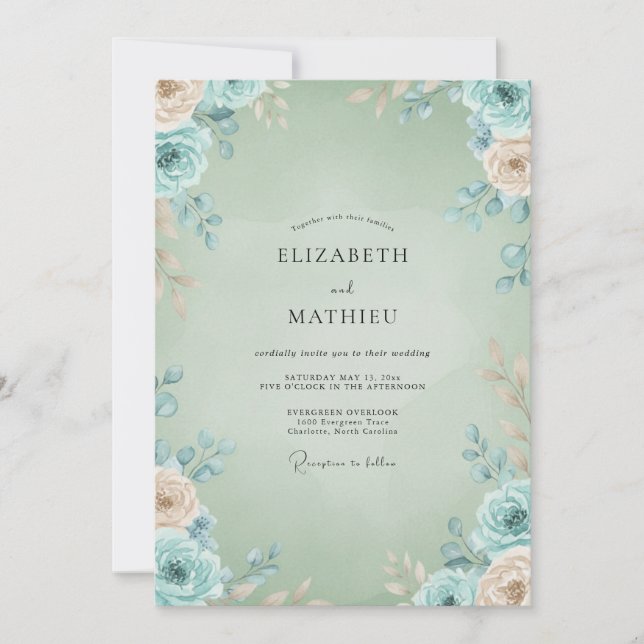 Invitación Boda Pétalo Acuático Celadón (Anverso)