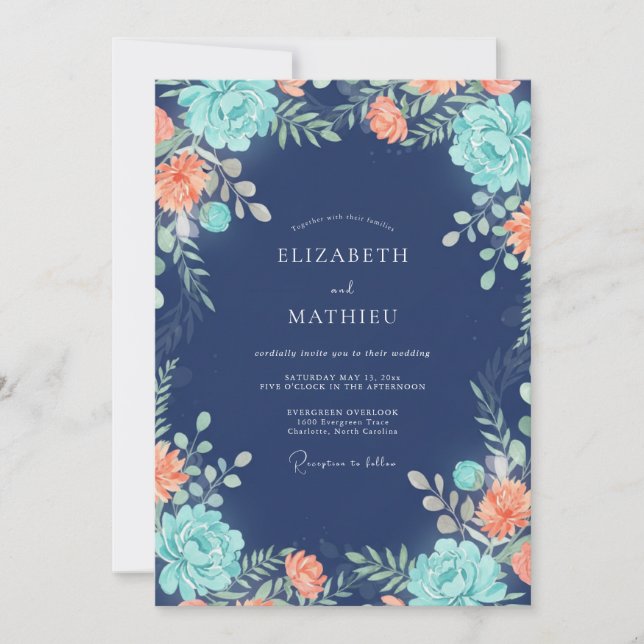 Invitación Boda Pétalo Acuático Índigo (Anverso)
