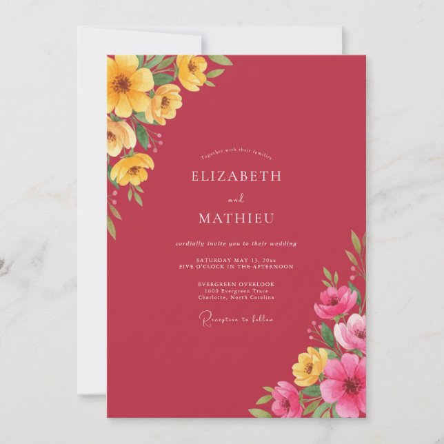 Invitación Boda Pétalo Amarillo Carmesí (Anverso)