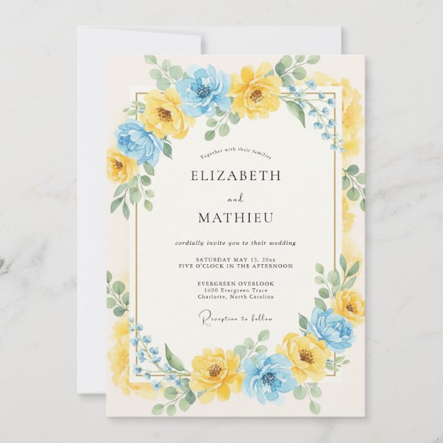 Invitación Boda Pétalo Amarillo de Aciano (Anverso)