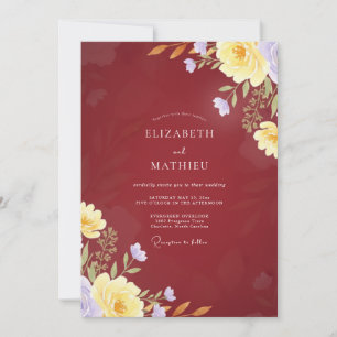 Invitación Boda Pétalo Amarillo Granate