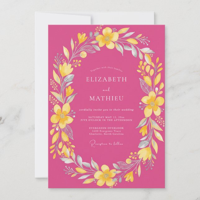 Invitación Boda Pétalo Amarillo Magenta (Anverso)