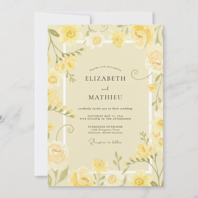 Invitación Boda Pétalo Amarillo Mantequilla Celestial (Anverso)