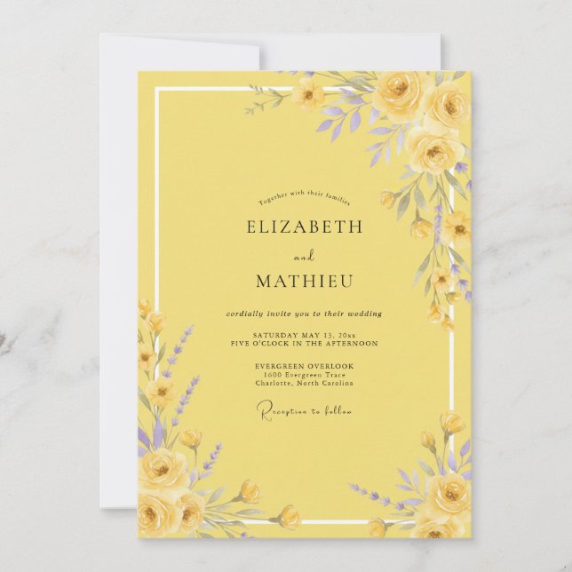 Invitación Boda Pétalo Amarillo Soleado (Anverso)