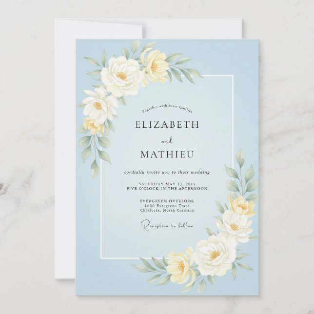 Invitación Boda Pétalo Azul Cielo (Anverso)