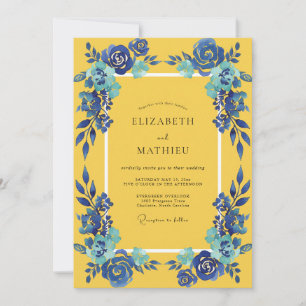 Invitación Boda Pétalo Azul Dorado