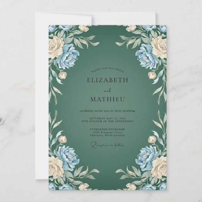 Invitación Boda Pétalo Azul Forestal (Anverso)