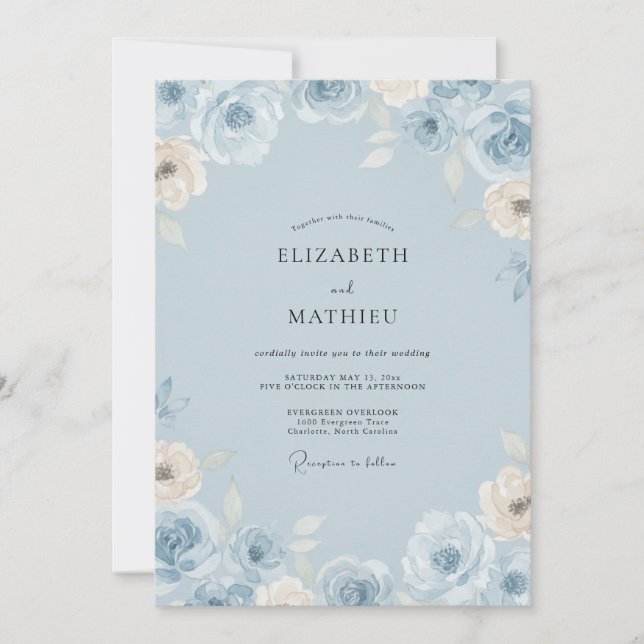 Invitación Boda Pétalo Azul Hielo (Anverso)