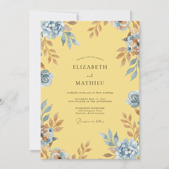 Invitación Boda Pétalo Azul Limón (Anverso)