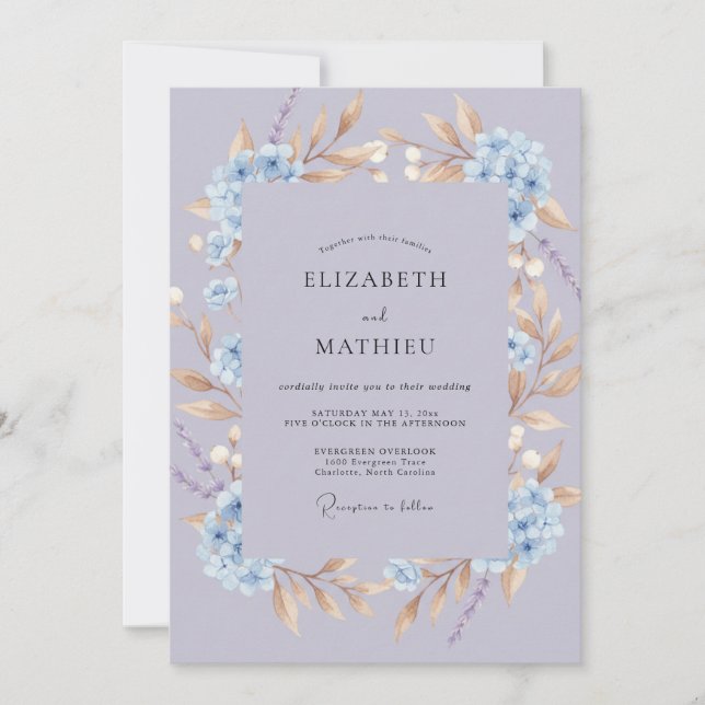 Invitación Boda Pétalo Azul Malva (Anverso)