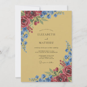 Invitación Boda Pétalo Azul Mostaza