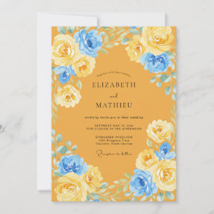 Invitación Boda Pétalo Azul Mostaza Rústica