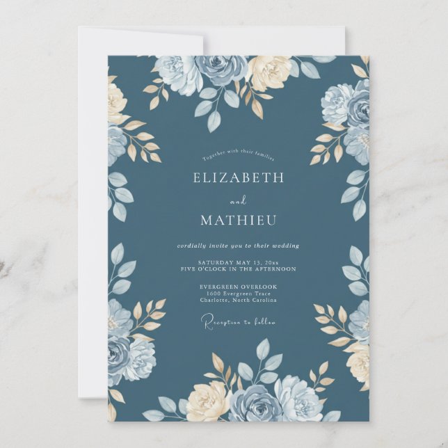 Invitación Boda Pétalo Azul Pizarra (Anverso)