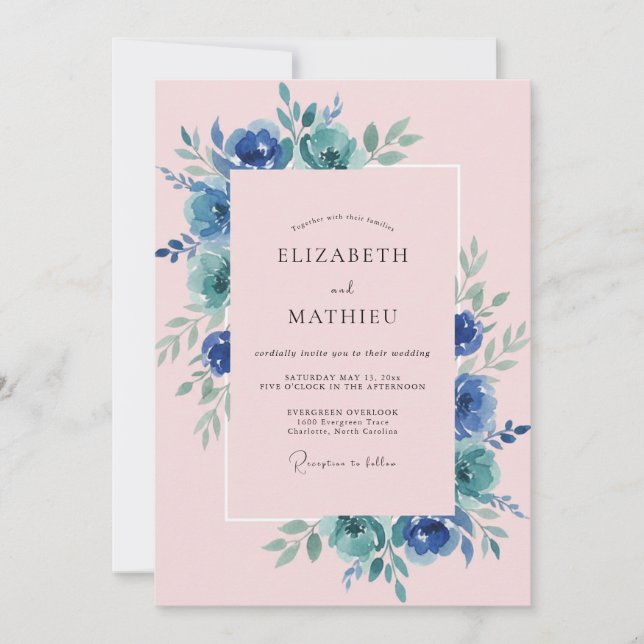 Invitación Boda Pétalo Azul Rubor (Anverso)