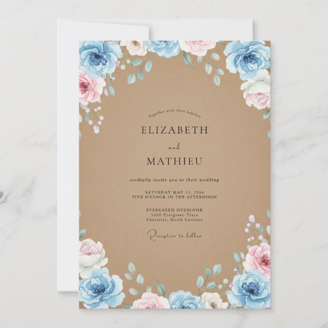 Invitación Boda Pétalo Azul Tan (Anverso)