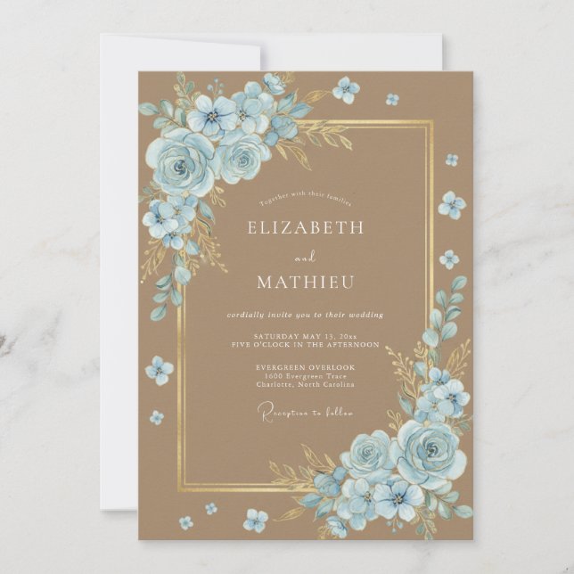 Invitación Boda Pétalo Azul Tanque Bosque (Anverso)