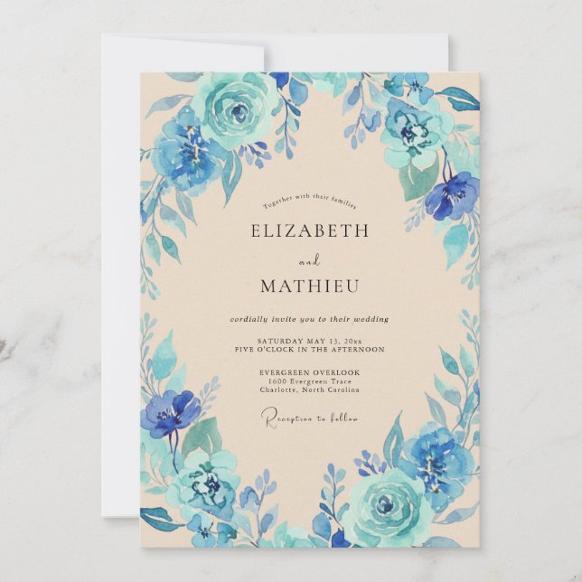 Invitación Boda Pétalo Azul Teal (Anverso)