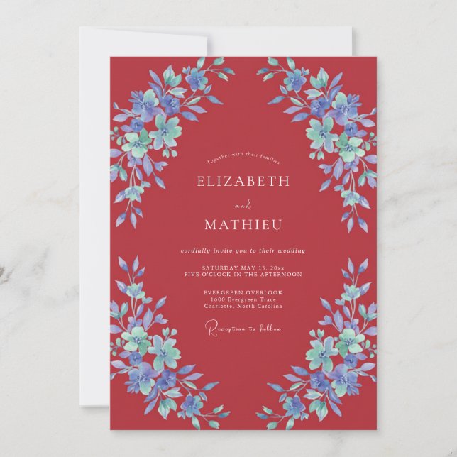 Invitación Boda Pétalo Azul Vino (Anverso)