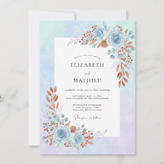 Invitación Boda Pétalo Azur Cobre (Anverso)