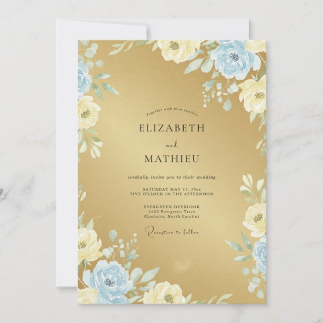 Invitación Boda Pétalo Azure Dorado (Anverso)
