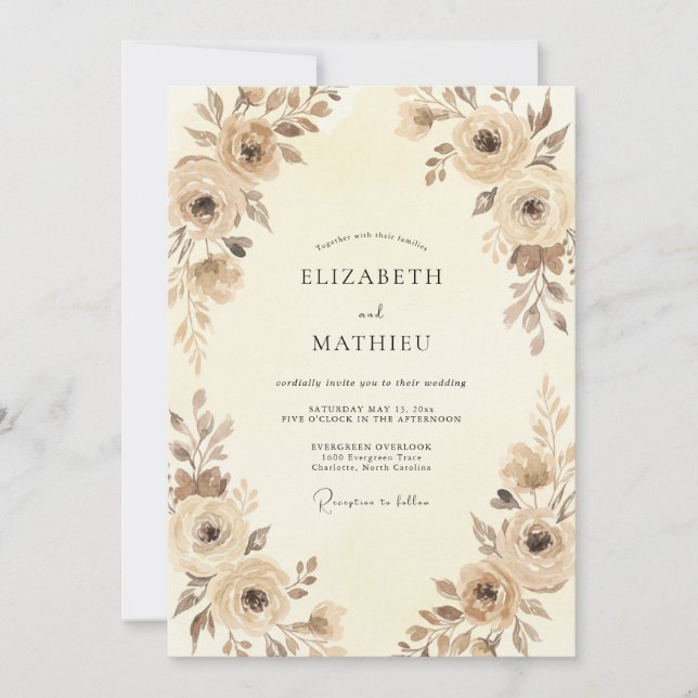 Invitación Boda Pétalo Beige Champán (Anverso)