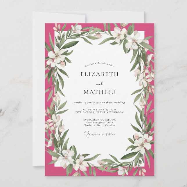 Invitación Boda Pétalo Blanco Magenta (Anverso)