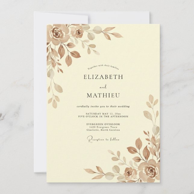 Invitación Boda Pétalo Bronce Champán (Anverso)