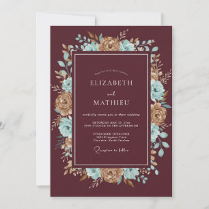 Invitación Boda Pétalo Bronce Granate