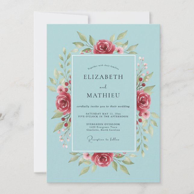 Invitación Boda Pétalo Carmesí Celeste (Anverso)