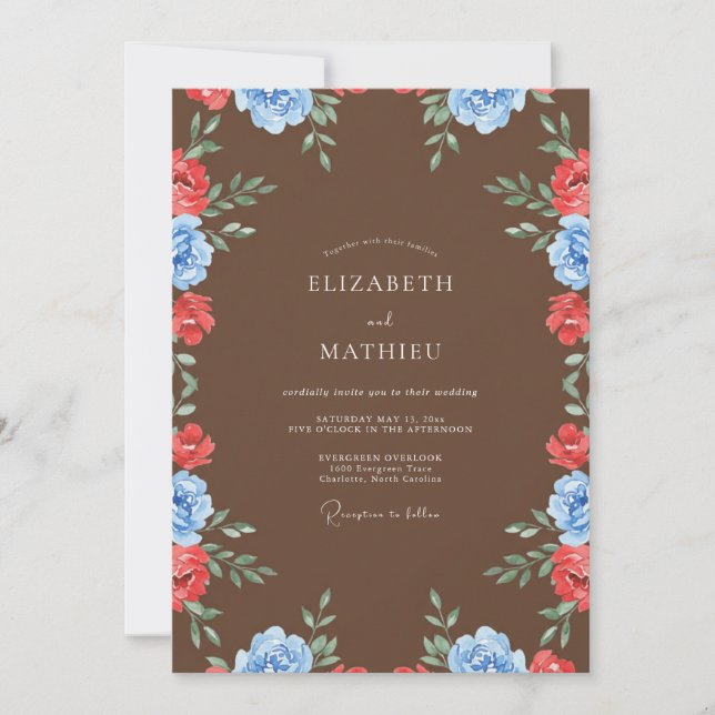 Invitación Boda Pétalo Carmesí Chocolate (Anverso)