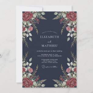 Invitación Boda Pétalo Carmesí Medianoche