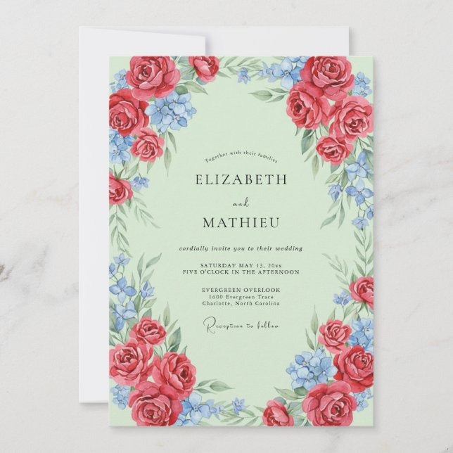 Invitación Boda Pétalo Carmesí Menta (Anverso)