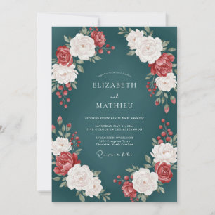 Invitación Boda Pétalo Carmesí Pizarra Oscura