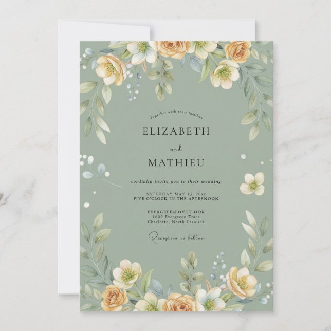 Invitación Boda Pétalo Celadón Champán (Anverso)