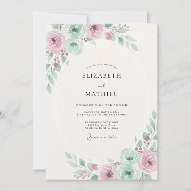 Invitación Boda Pétalo Celadón Malva (Anverso)
