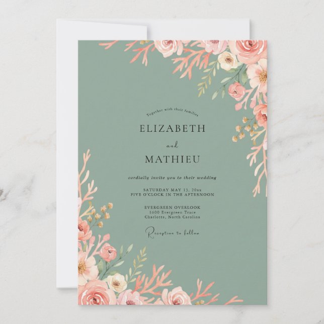 Invitación Boda Pétalo Celadón Rubor (Anverso)